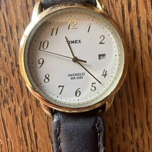 Working Mens Vintage Timex Indiglo With Date Indicator Brown Leather Band